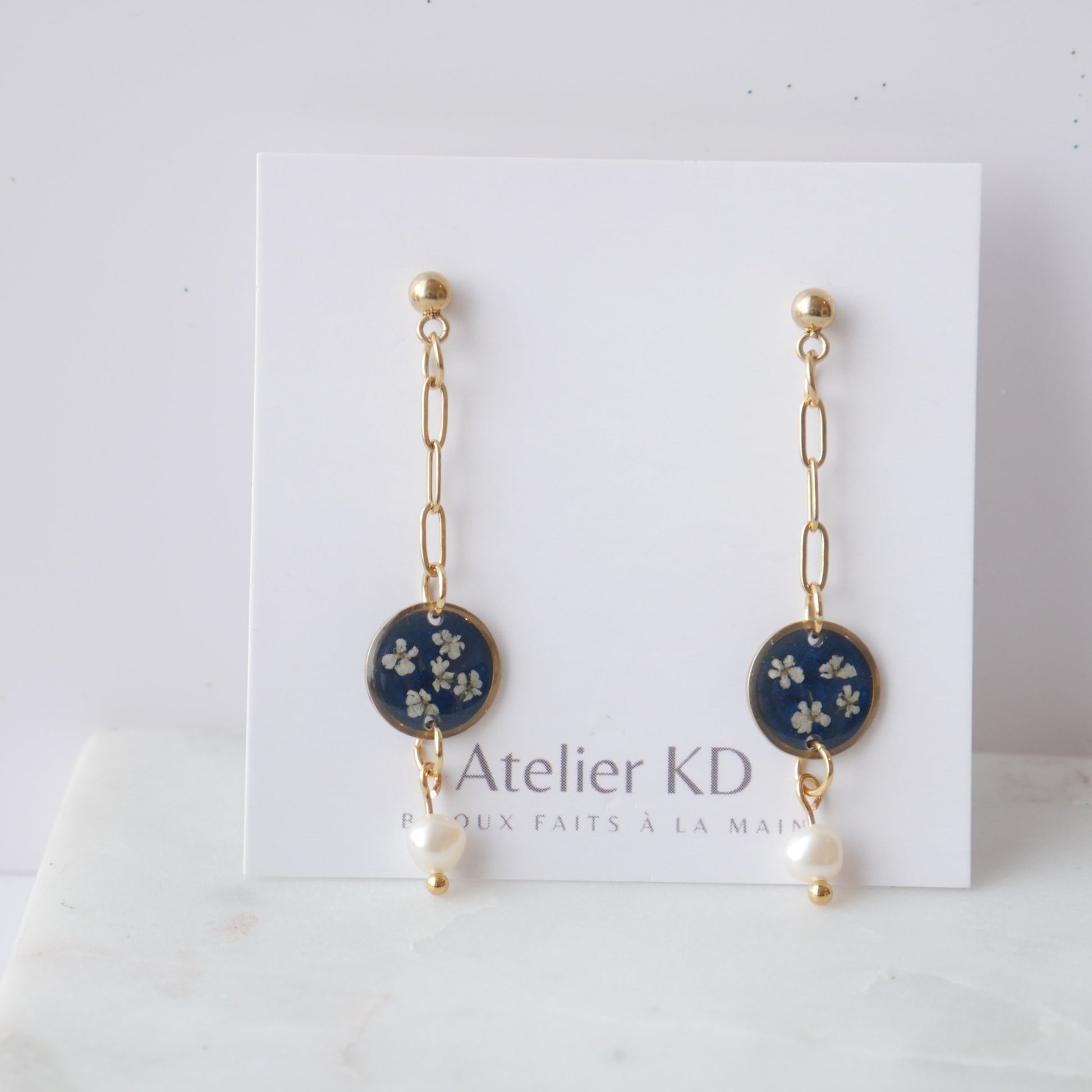 Boucles d'oreilles Céleste - gypsophile - pendante - rond (12mm) - Velora