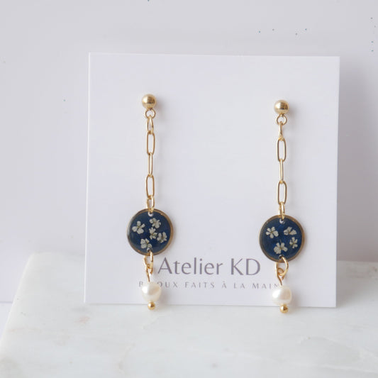 Boucles d'oreilles Céleste - gypsophile - pendante - rond (12mm) - Velora