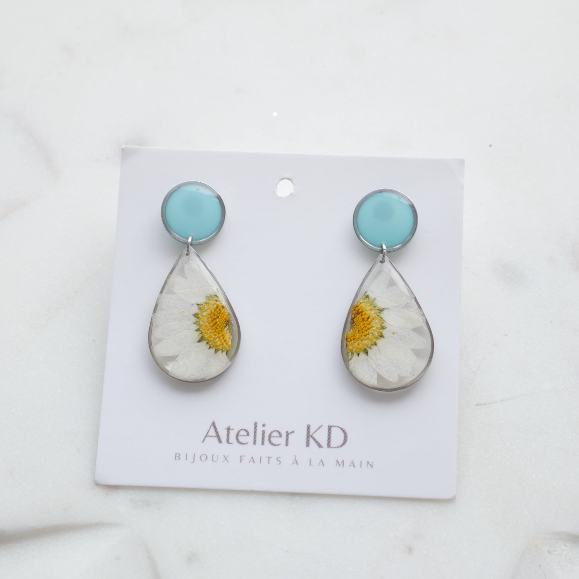 Boucles d'oreilles duo Margot blanc et bleu - goute - Velora