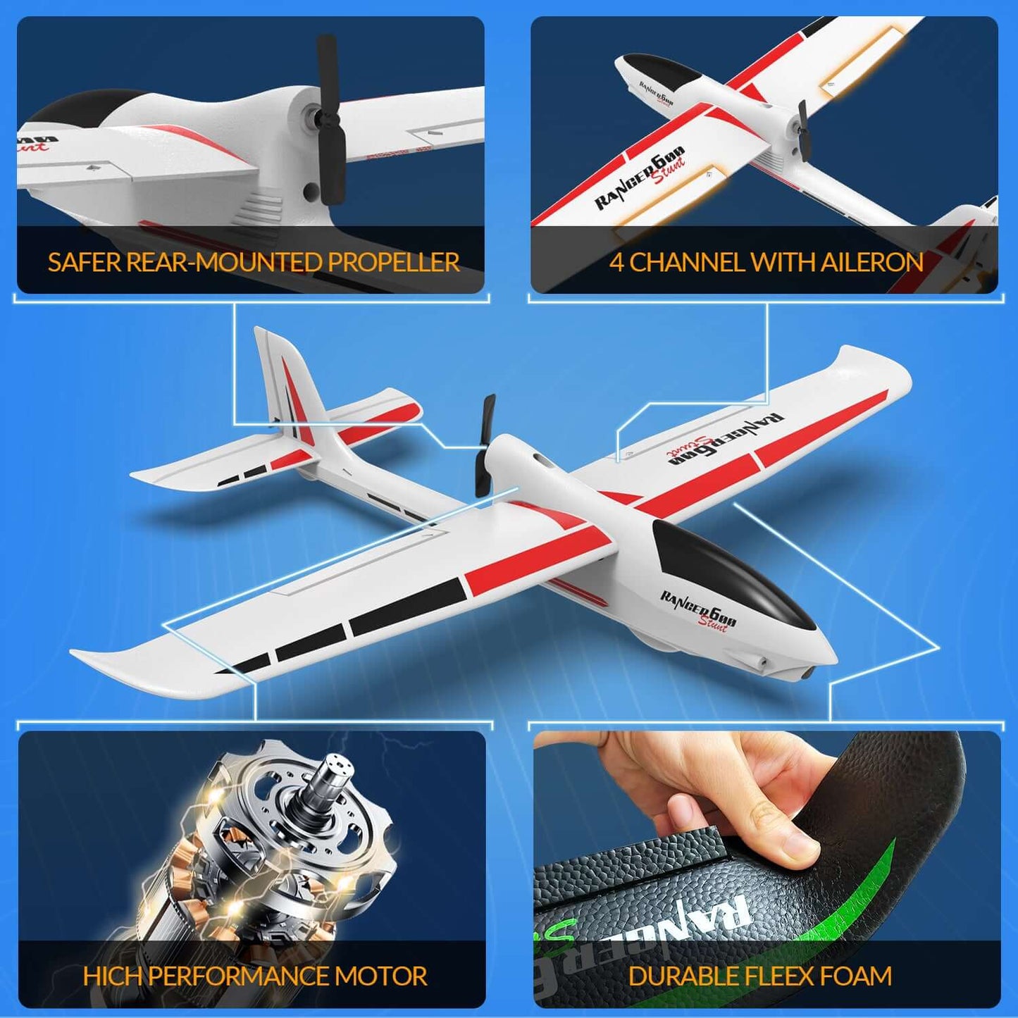VolantexRC Ranger 600 V2 4CH RC Airplane with XPilot Gyro and One-Key Aerobatics - Velora Luxury Fashion