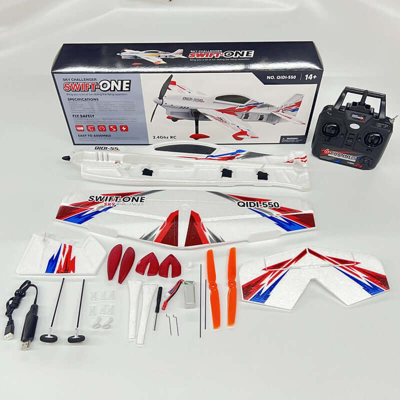 QIDI-550 3D Stunt RC Airplane with Brushless Motor, 6CH, One-Key Hover - Velora Luxury Fashion