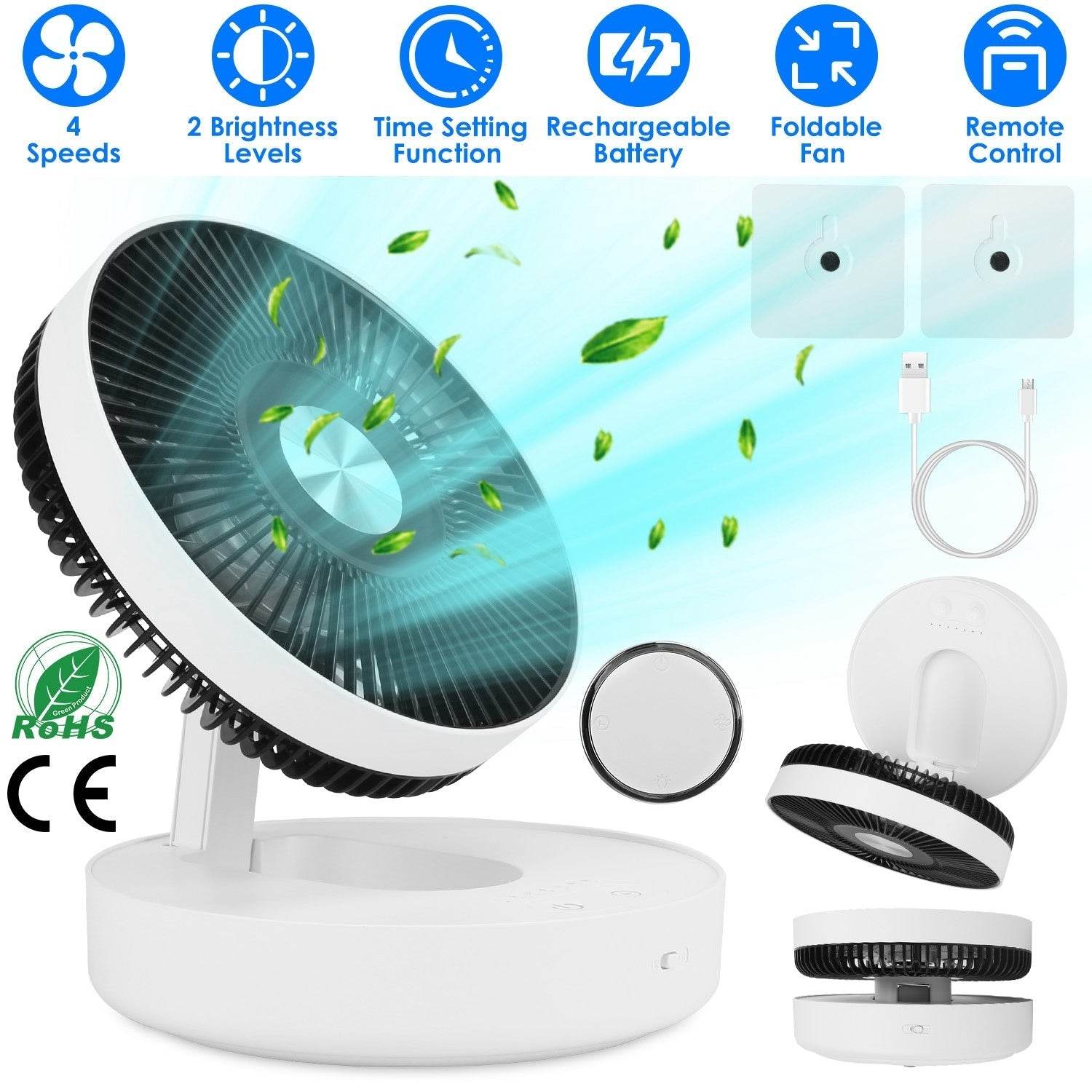 Foldable Rechargeable Portable Remote Control Desk Fan - Velora