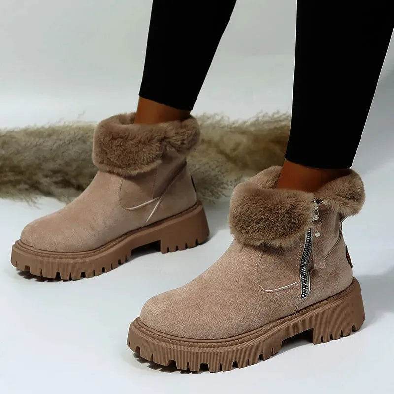 Thick Plush Snow Boots Women Faux Suede Non-slip Winter Shoes - Velora
