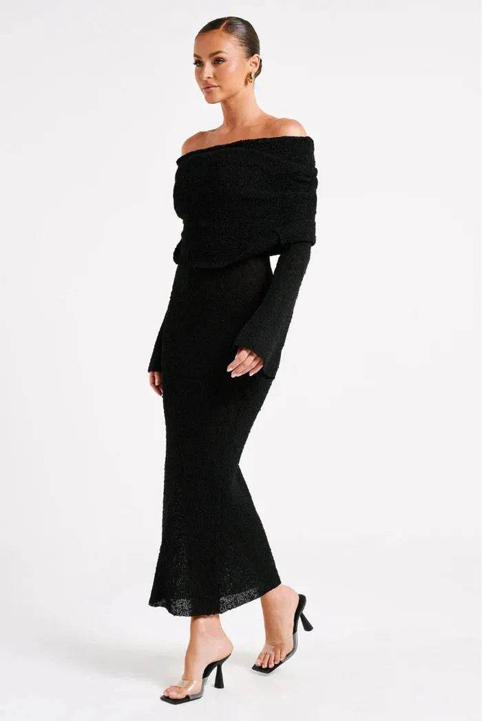 French-style Off-shoulder Dress Party Long-sleeved Long Dress - Velora