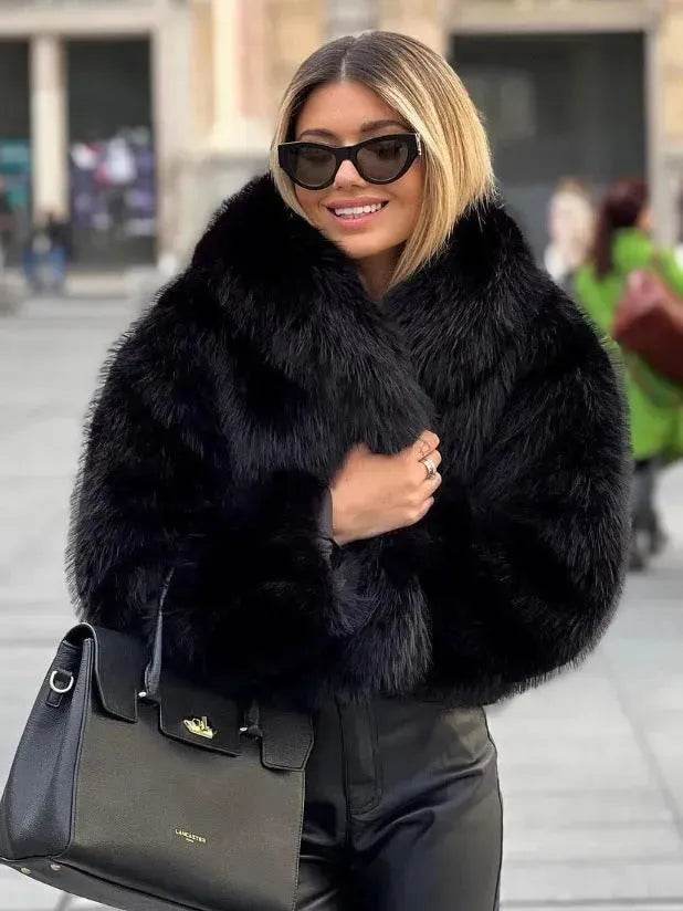 Winter Plush Open front Coat Thick lapel Outwear Faux Fur Coat women - Velora