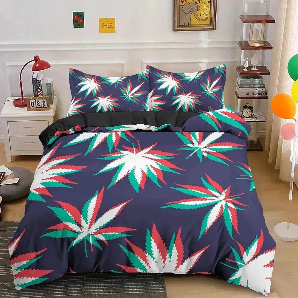 Colorful Psychedelic Weed Leaf Bedding Set - Velora