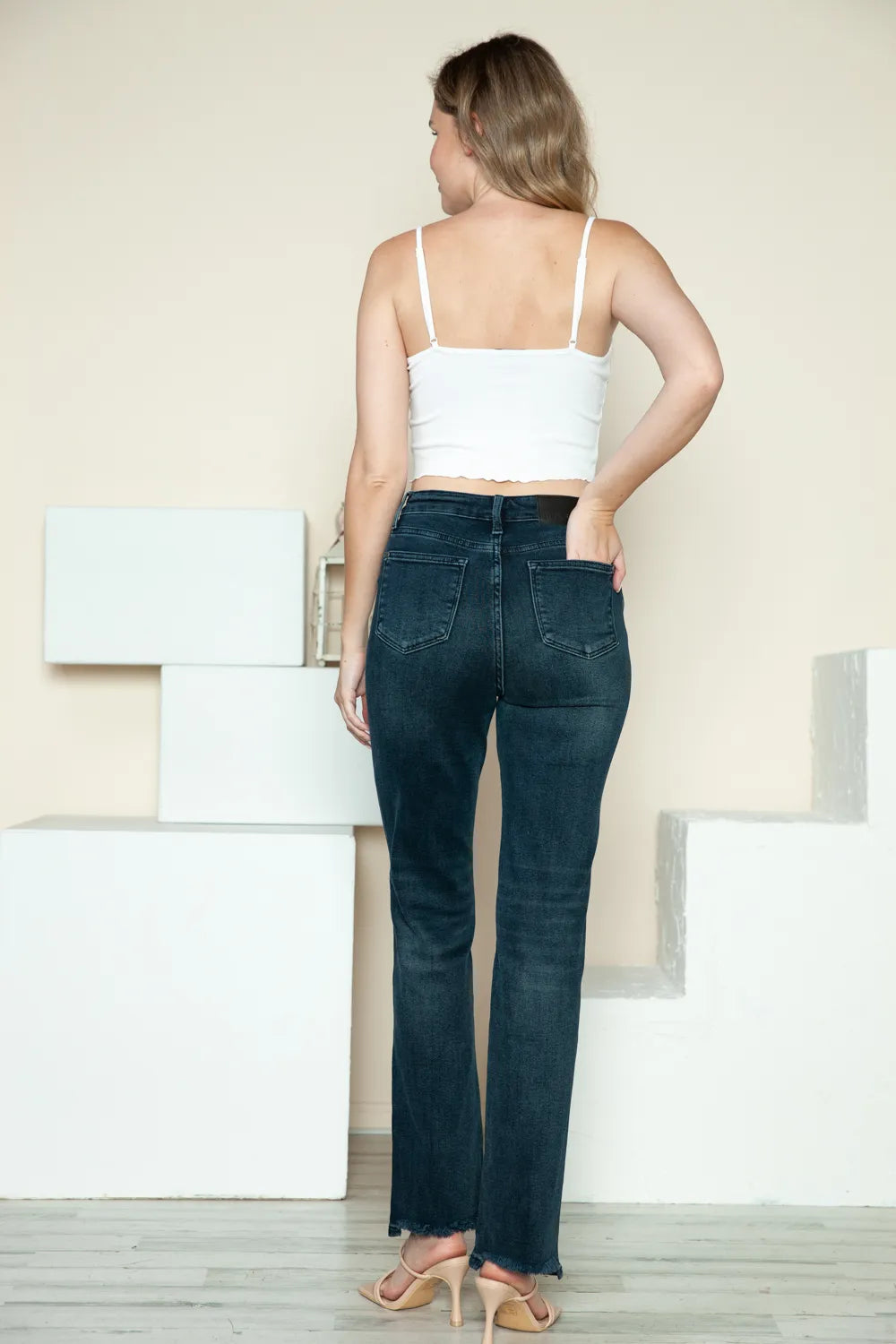 Judy Blue Full Size Button Fly Hem Destroy Straight Jeans - Velora