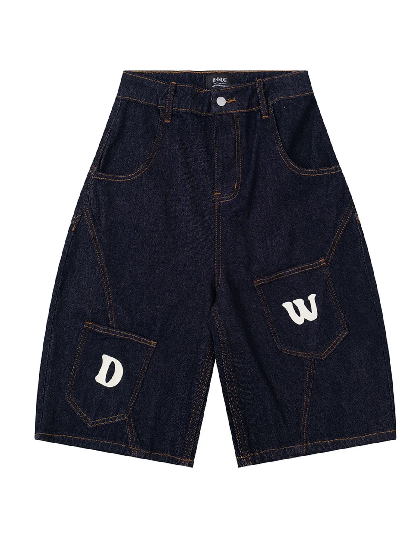 Men's Full Size Denim Shorts with Letter Patches Plus Size - Velora