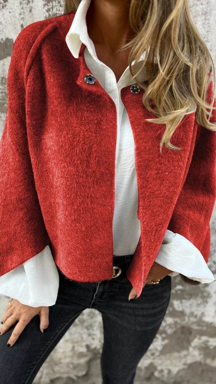 Women's Batwing Sleeve Cardigan Autumn And Winter Loose Short Cashmere Long Sleeve Coat - Velora