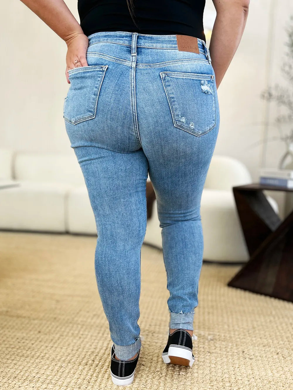 Judy Blue Full Size Mid Rise Destroy & Cuff Skinny Jeans - Velora