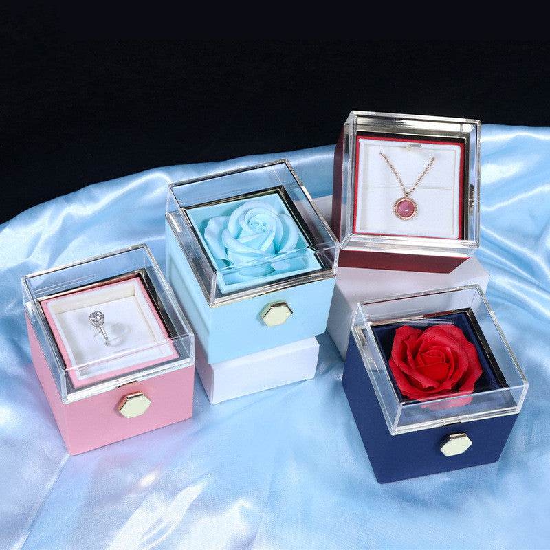 Rotating Soap Flower Rose Gift Box Creative Rotating Rose Jewelry Packaging Box Valentine's Day Gift For Women - Velora
