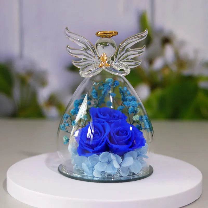Eternal Flower Gift Box Angel Glass Cover Dried Rose Gift Box For Christmas New Year Valentine's Day Home Decor - Velora