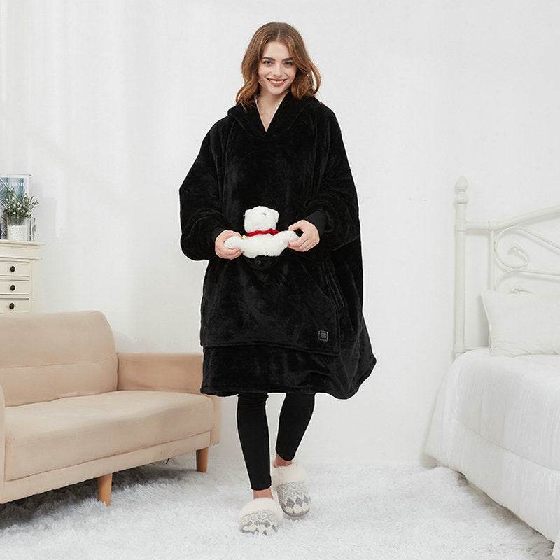 USB Heated Wearable Blanket Oversized Lazy Hoodie With Large Heating Area Back Cozy Warm Sherpa Hoodie Blanket No Battery Pack - Velora