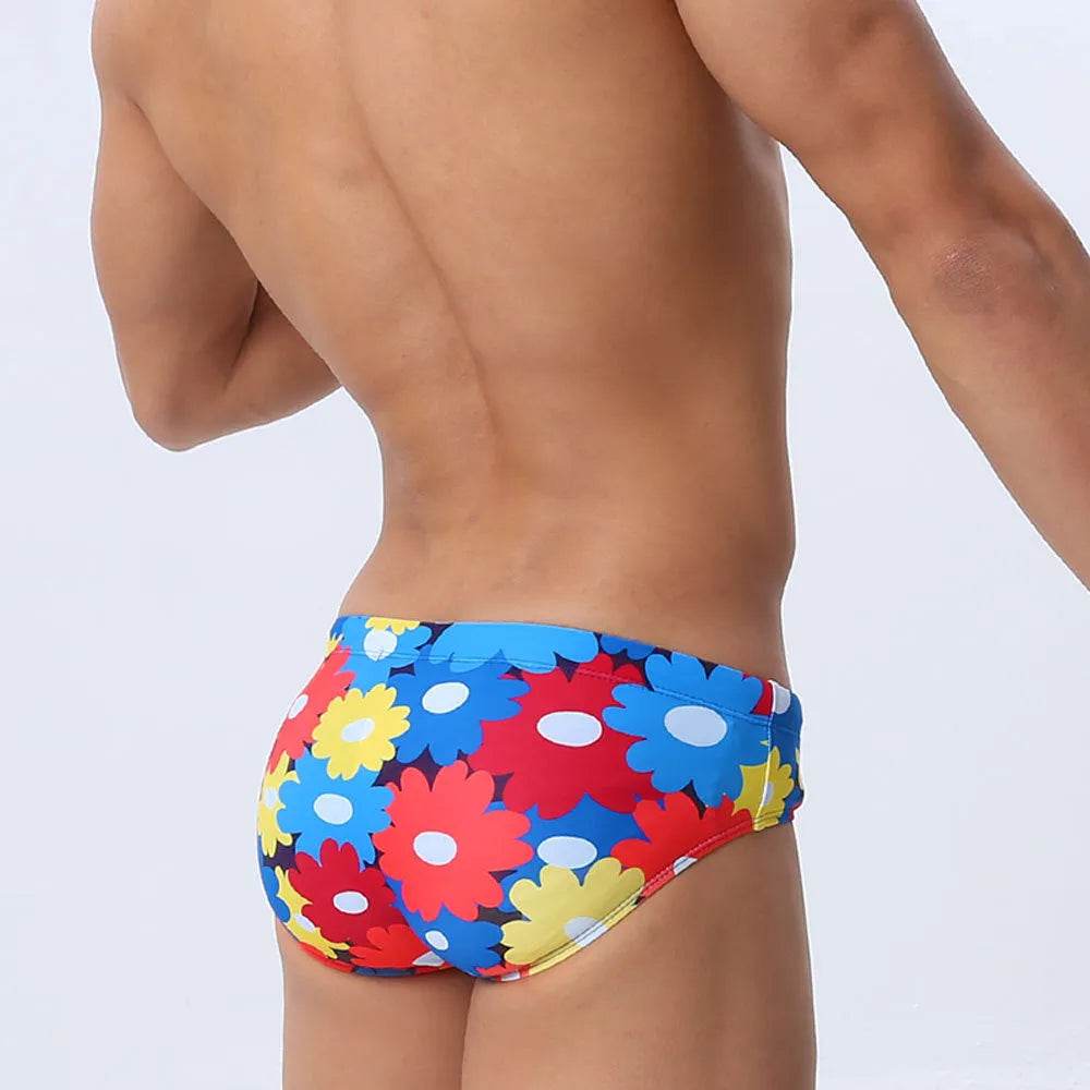 Flower Colorful Printing Swim Briefs - Velora