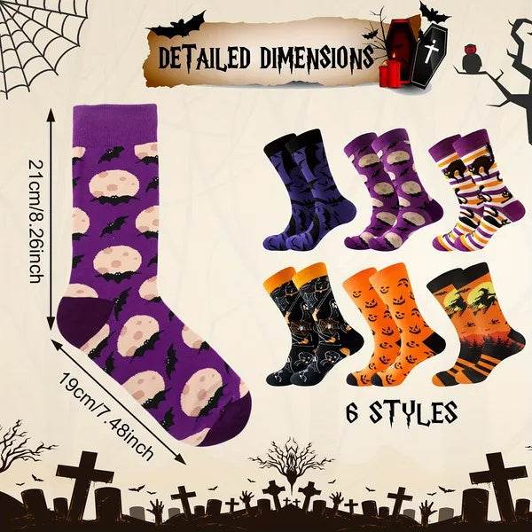 6 Pairs Halloween Christmas Socks For Men Women Girls Funny Pumkin Spider Black Cat Cotton Sock Set - Velora
