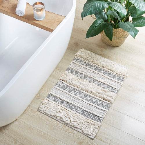 Woven Texture Stripe Bath Rug Grey 20x32 - Velora