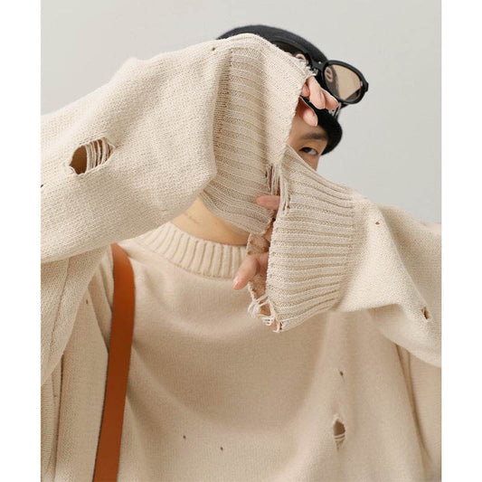Irregular Hollow-out Ripped Chenille Velvet Sweater - Velora