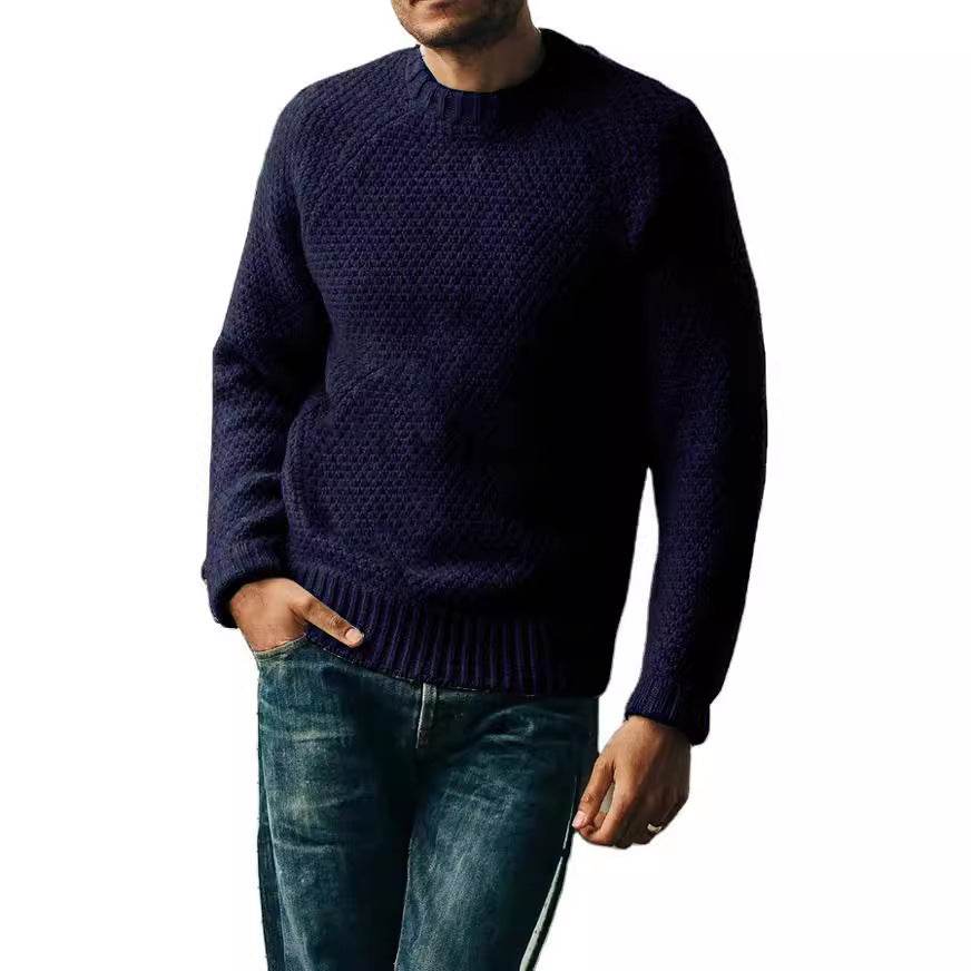 Men's Pullover Sweater Winter Casual Solid Color Round Neck Knitted Top Clothing - Velora