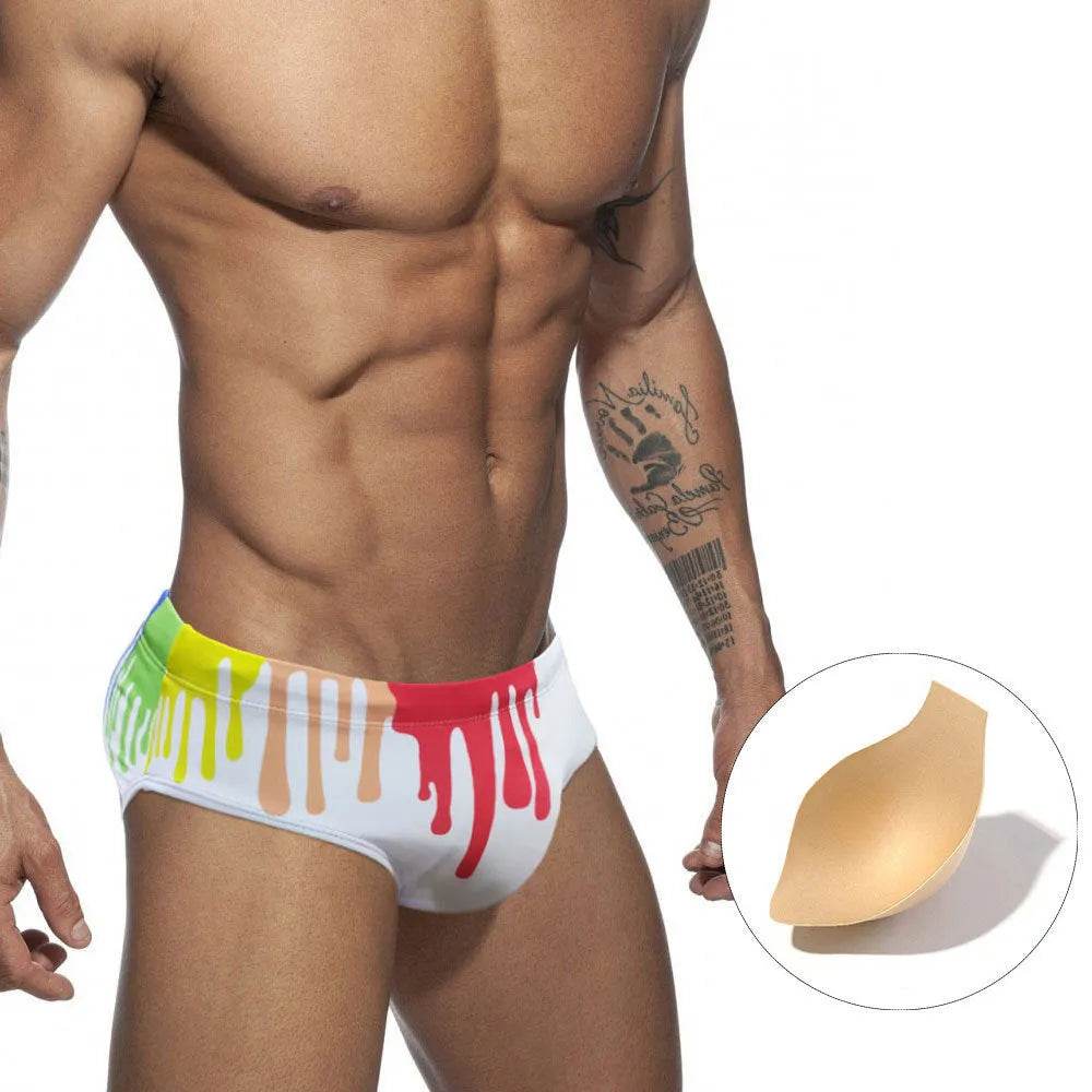 Men's Underwear Solid Color Printed Tape Cup Swim Briefs trunks
