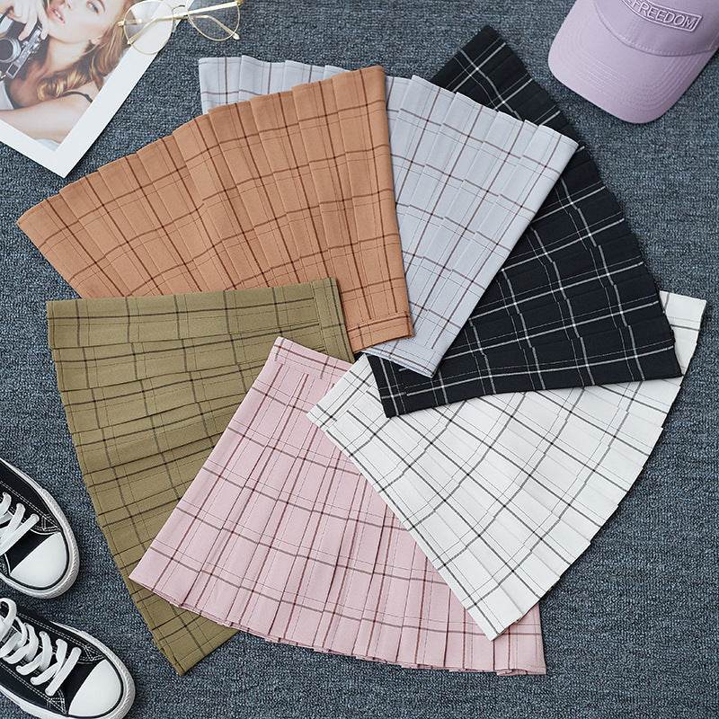 Mini Plaid Pleated High Waist Skirt A- Line Skirt - Velora