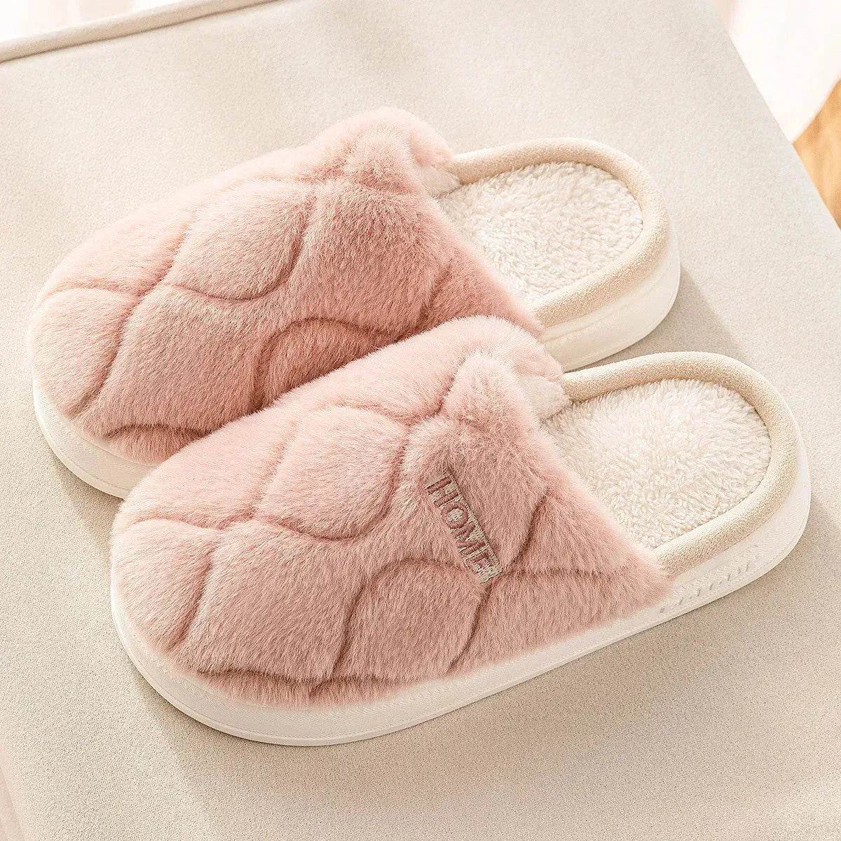 Plush Slippers Winter For Women Indoor Floor Bedroom Home Slipper Warm Solid House Shoes Men Couple - Velora