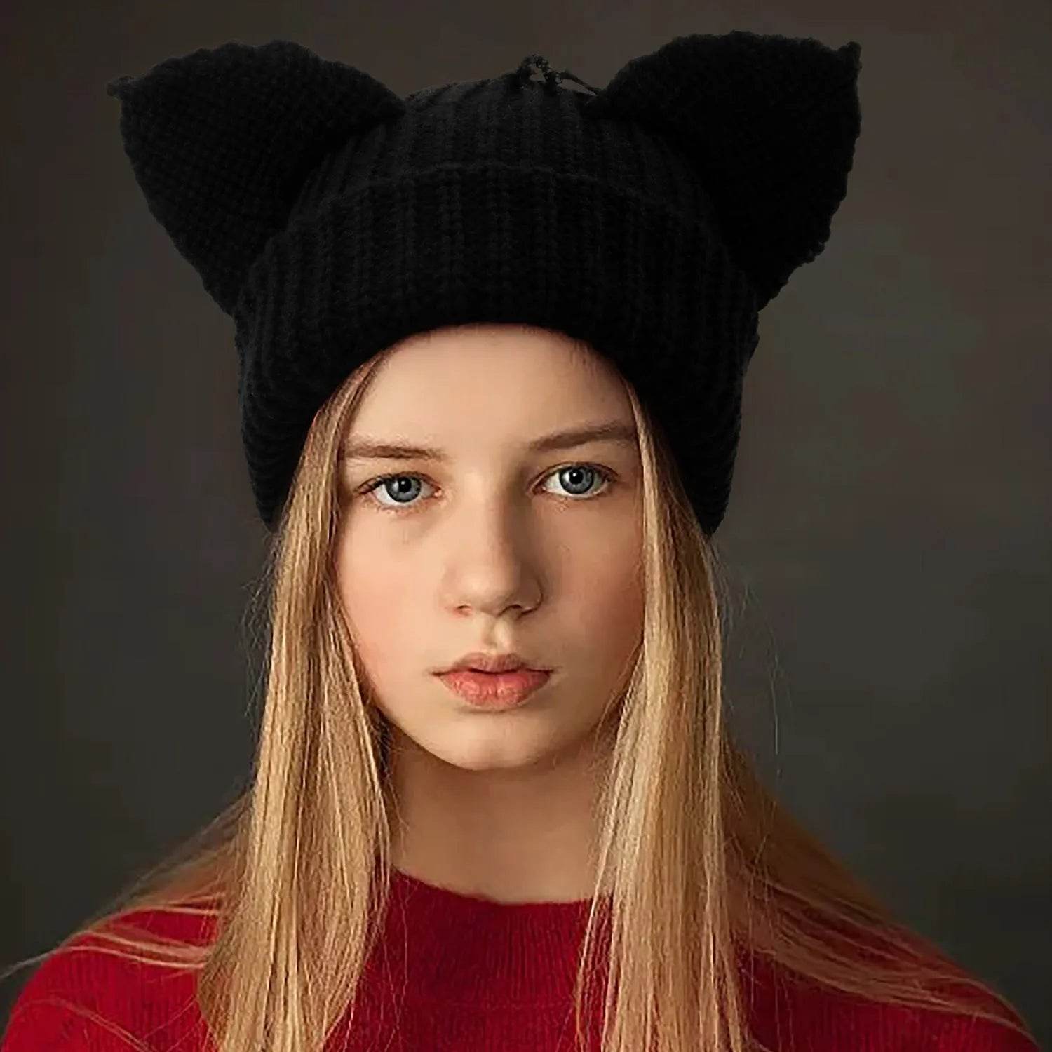 Devil Ears Thickened All Acrylic Knitted Beanie Hat - Velora
