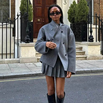 Fall Winter Double Breasted Solid Color Cashmere coat for women