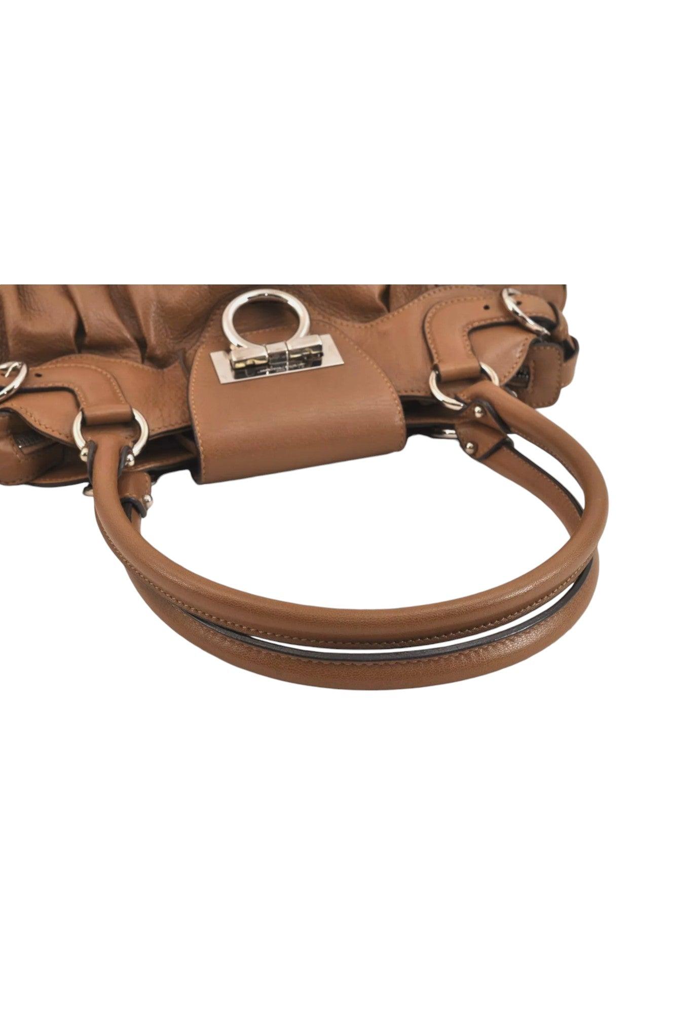 Salvatore Ferragamo Gancini Leather Shoulder Hand Bag Brown 7570K - Velora