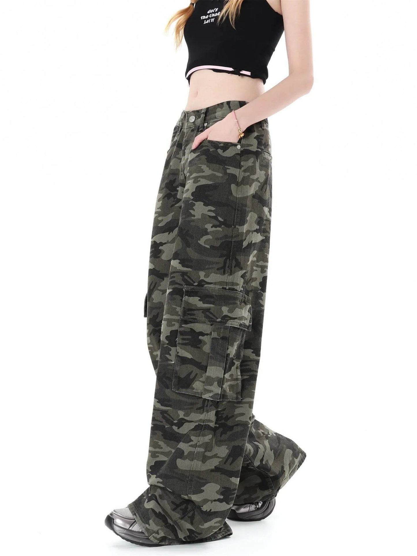 Camouflage Multi Pocket Workwear Baggy Jeans Pant For Men And Women Lazy High Street Straight Tube - Velora