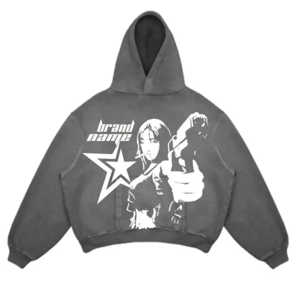 Men's And Women's Fashion Punk Design Fleece Printed Hoodie top - Velora