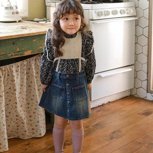 Clothing Children Girls Stitching Western Style Floral Blouse - Velora