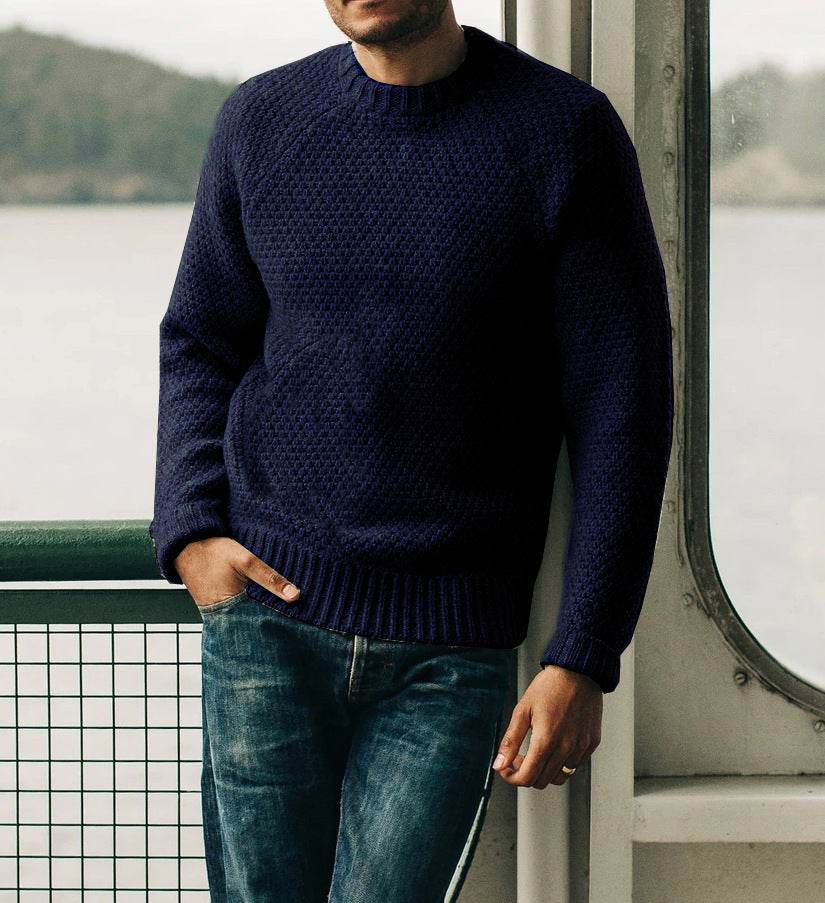 Men's Pullover Sweater Winter Casual Solid Color Round Neck Knitted Top Clothing - Velora