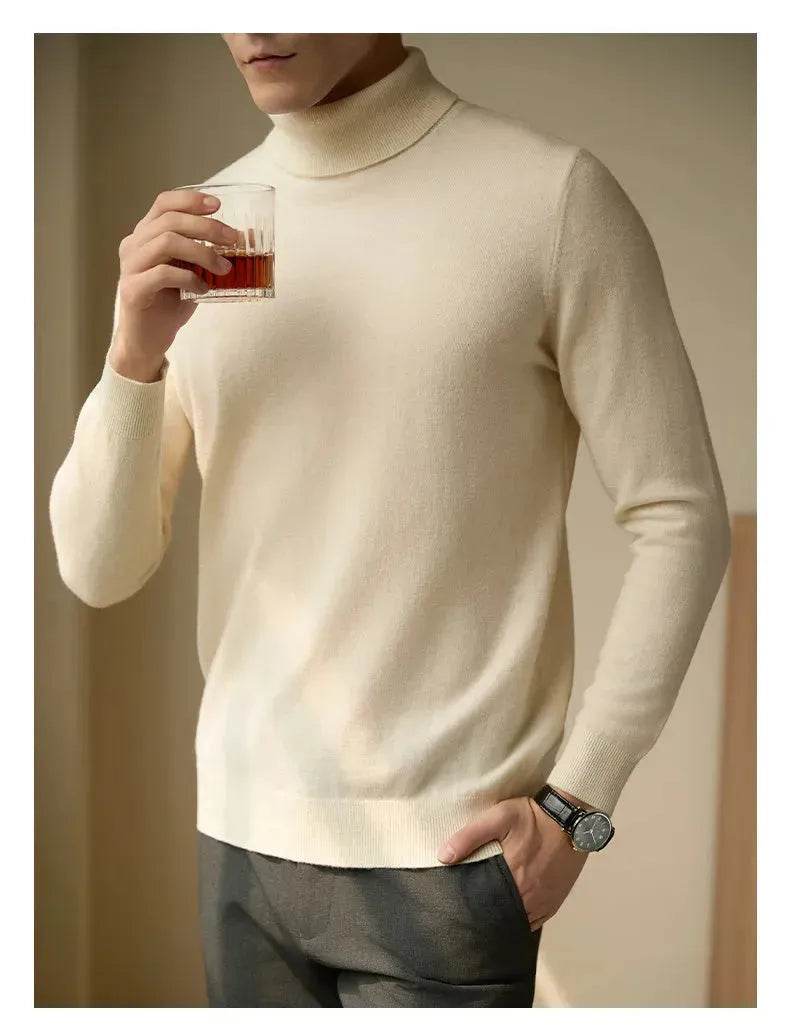Pure Wool Thermal Slim Fit Turtleneck Sweater for Men - Velora