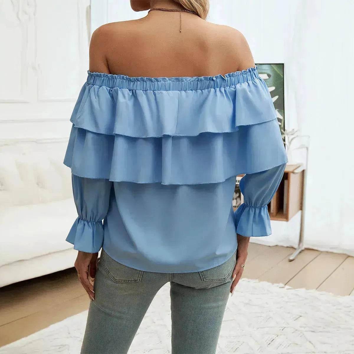Stylish Casual Evening Top for Women Off-shoulder Bishop Long Sleeve Top - Velora