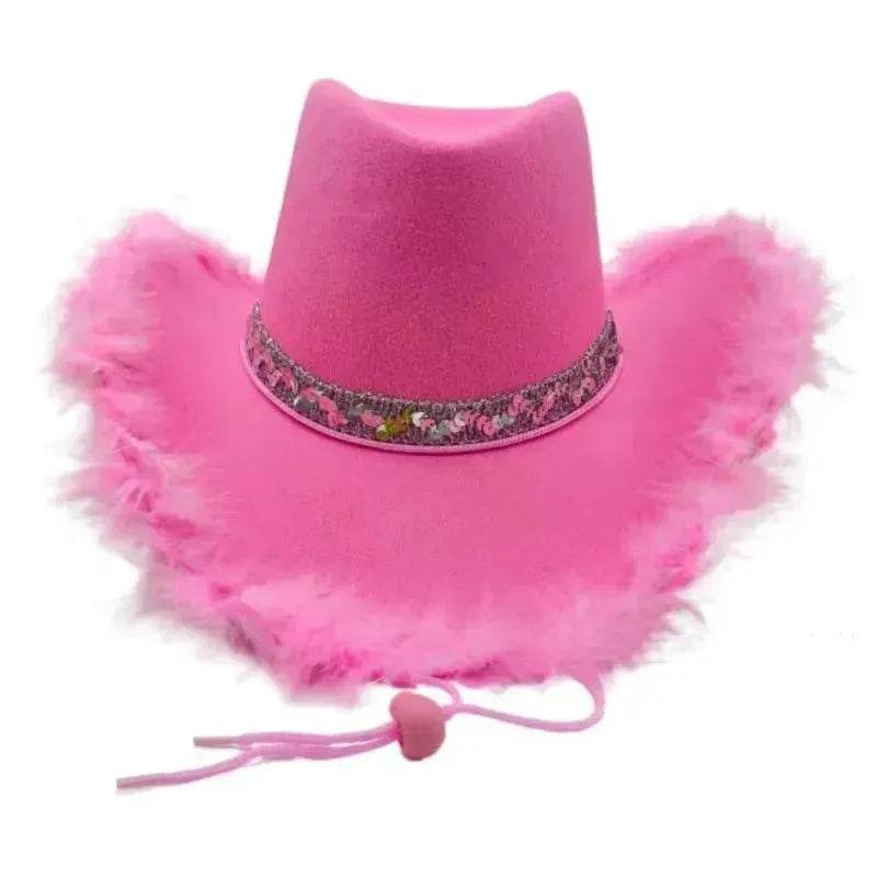 Trendy cowgirl hat Sequined Ribbon Upturned Eaves Raw Edge Denim Top Hat Pink Cowgirl Hat womens pink cowboy hat - Velora