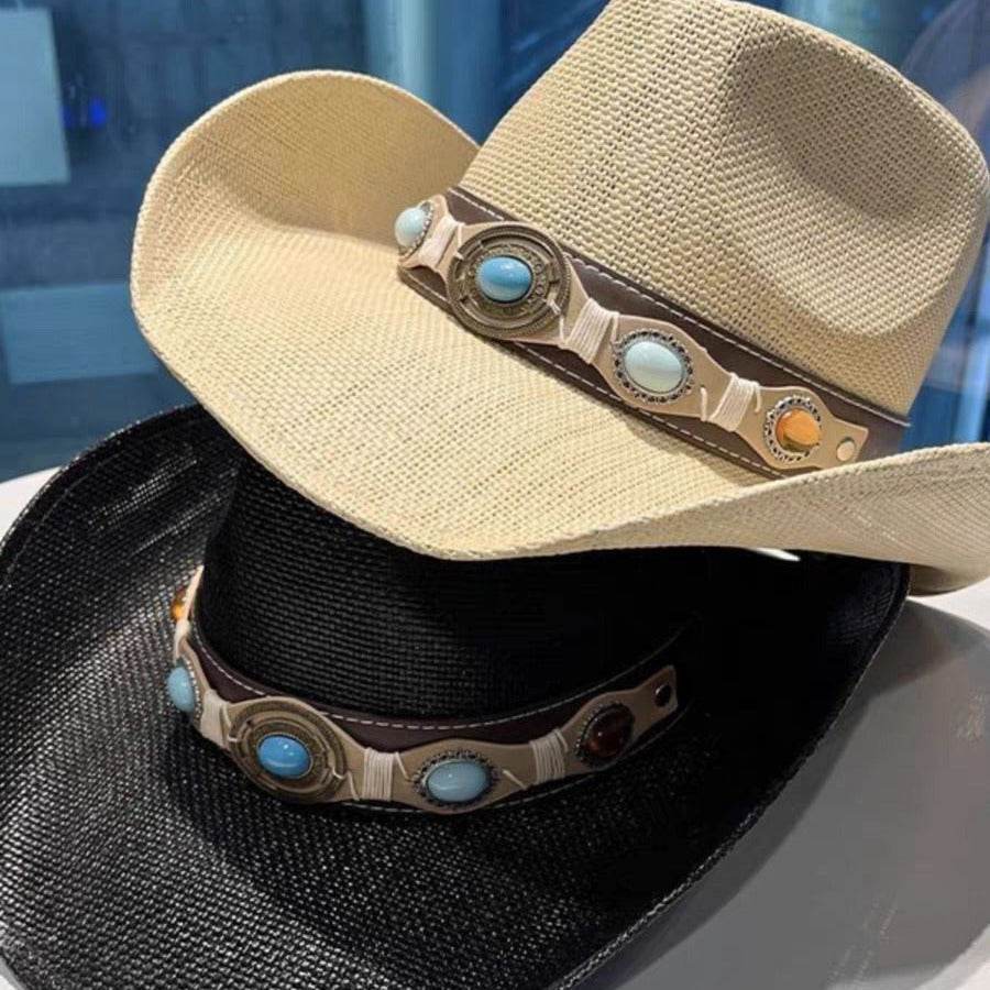 Summer Outdoor Ethnic Style Felt and Straw Cowboy Hat - Velora