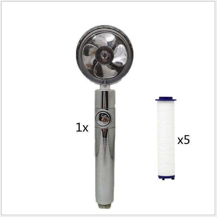 Propeller Driven Shower Head With Stop Button And Cotton Filter Turbocharged High Pressure Handheld Shower Nozzle - Velora
