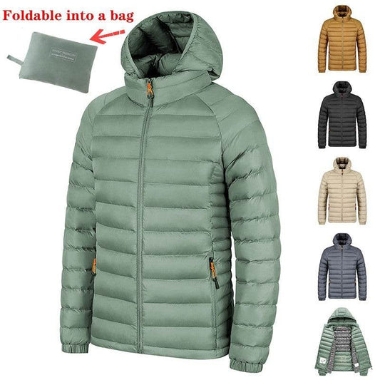 Winter Lightweight Hooded Coat With Pockets Fashion Warm Portable Zipper Jacket For Men Clothing Solid Color Outerwear Tops - Velora