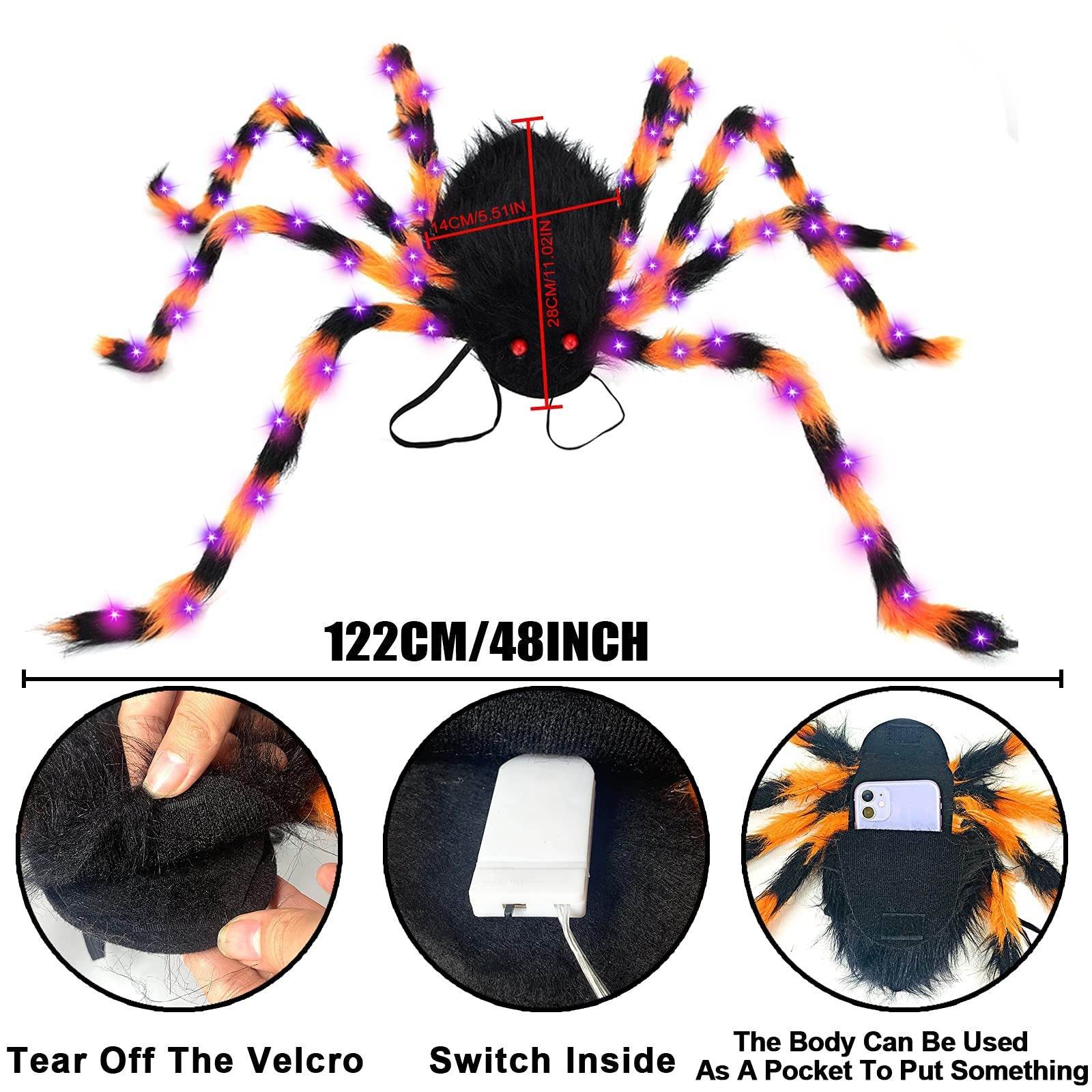 Halloween Spider Backpack Nine LED Modes Plush Sugar Bag - Velora