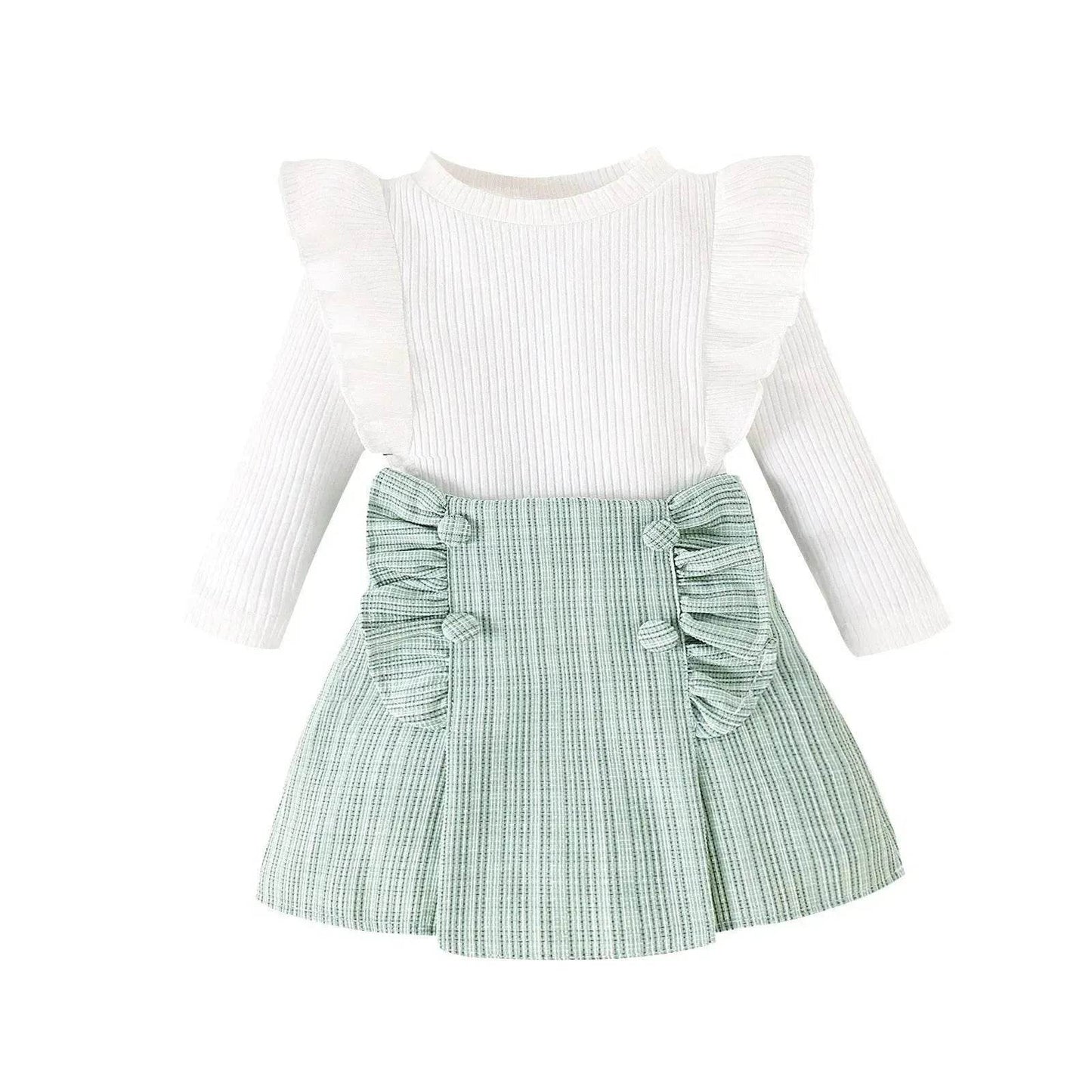Newborn baby girl Cross-border Sunken Stripe Long Sleeve Classic Style Plaid Short Skirt Two-piece Set for baby girl - Velora