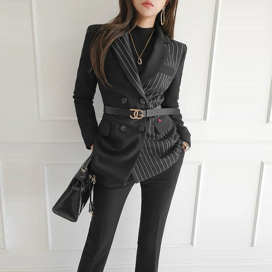 Formal Business Women Set New Striped Blazer Slim Pant suit 2pcs - Velora