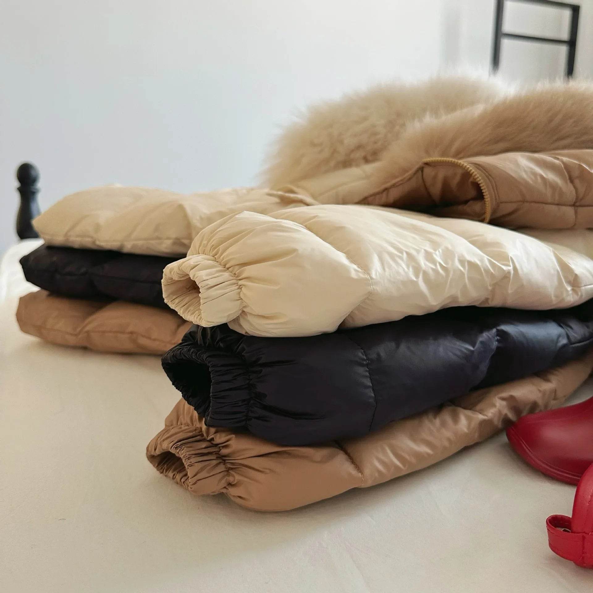 Solid Color Fur Collar Down Jacket Baby Long Section - Velora