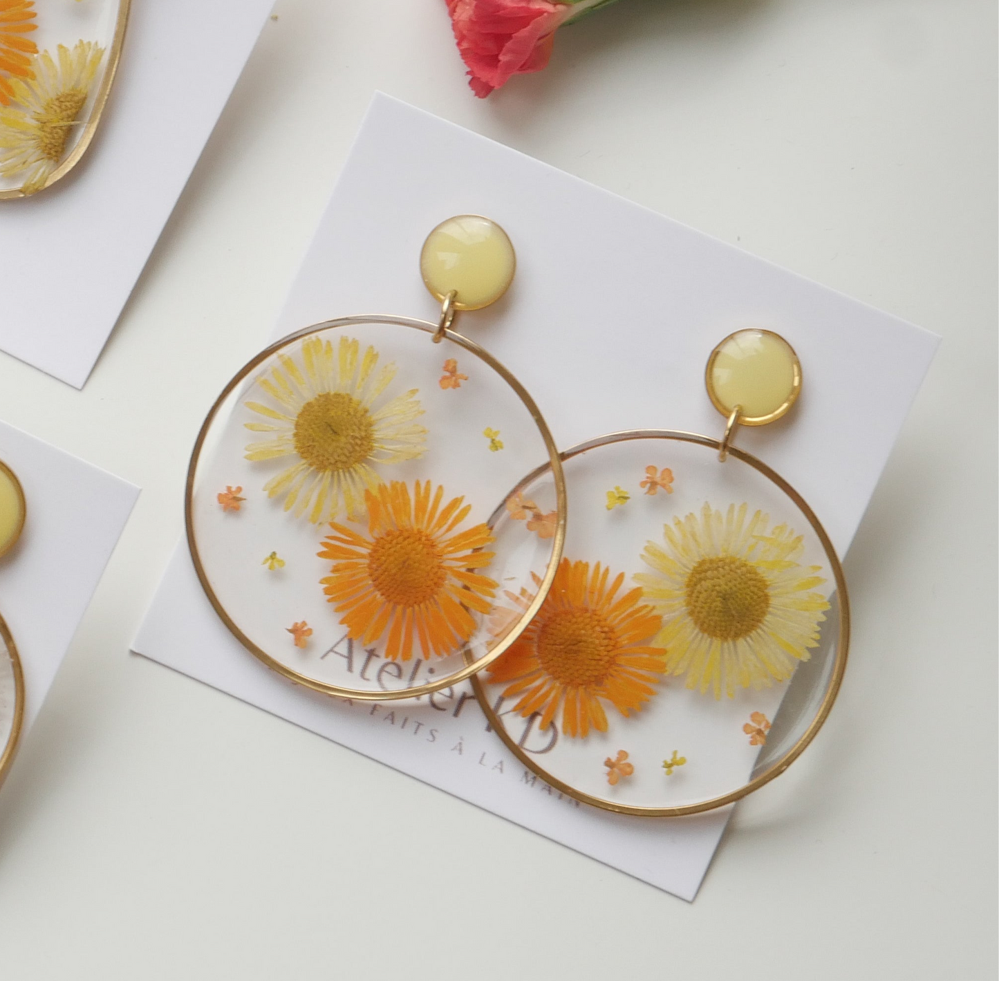 Boucles d'oreilles duo orange et jaune- goute (XXL) - Velora