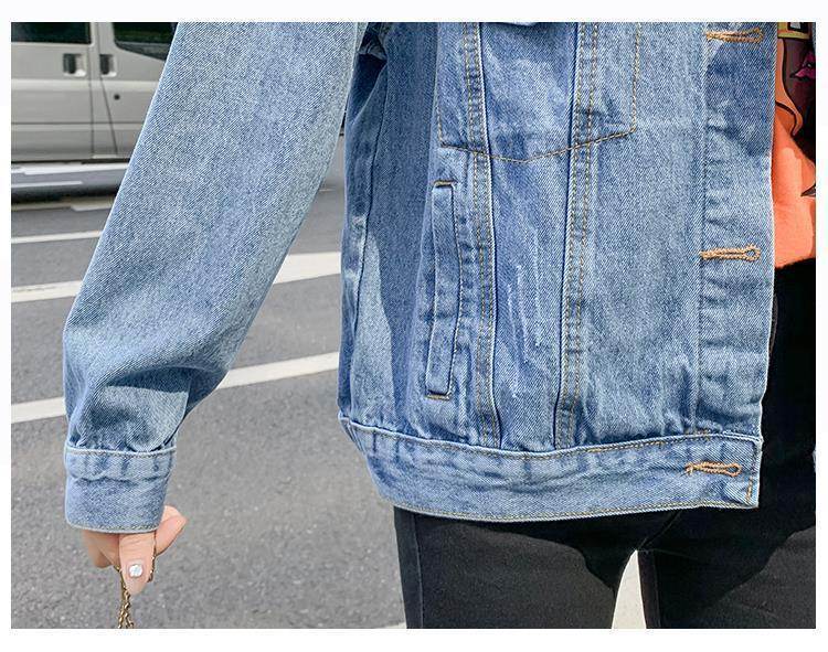 All-match Korean Style Loose Embroidered Denim Jacket Women - Velora