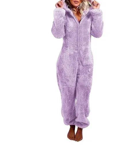 Women Polar Bear Winter hooded pajamas Jumpsuit Lounge wear Sleep wear - Velora
