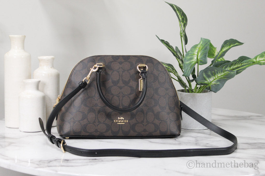 Coach Katy Brown Black Signature Coated Canvas Dome Satchel