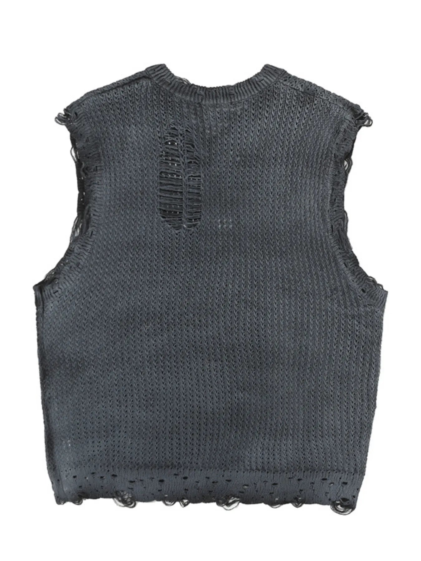 Men's Distressed Knit Vest with Frayed Edges - Velora