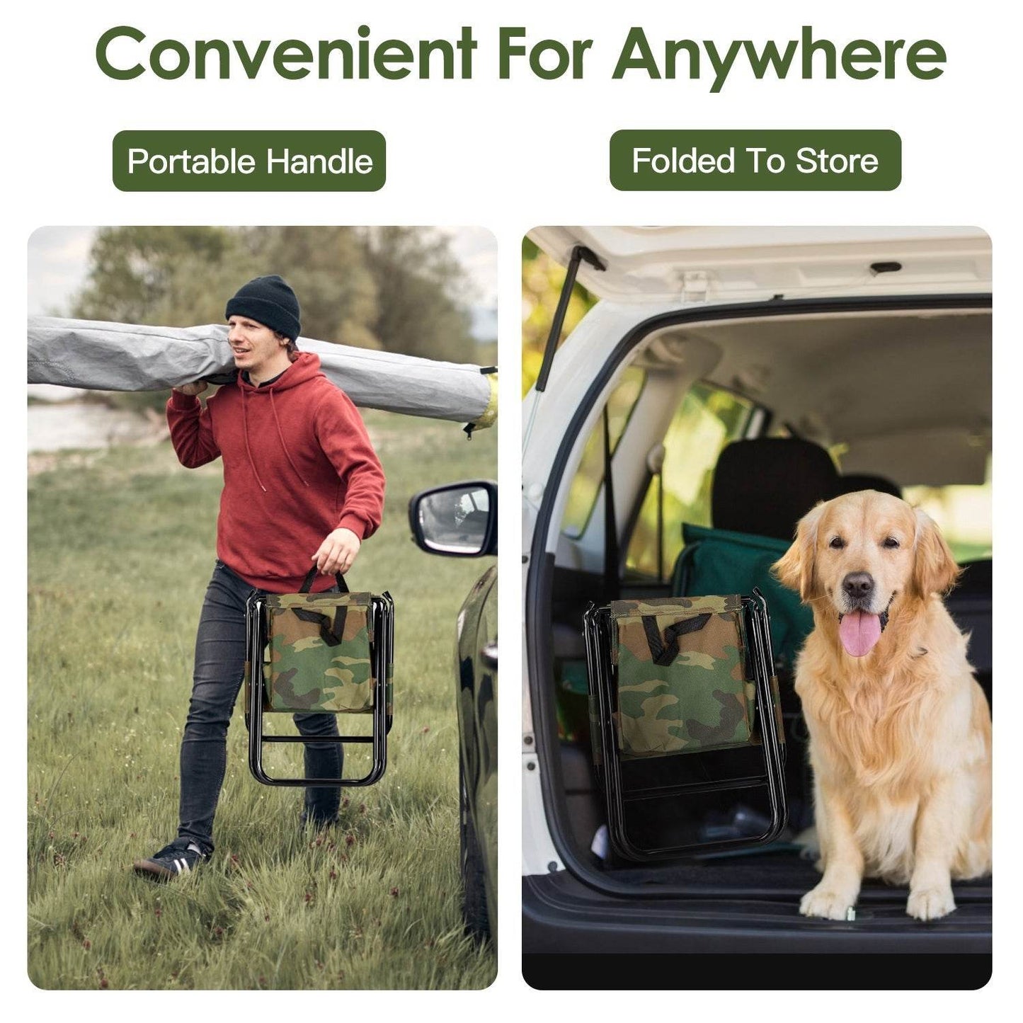 Foldable Fishing Chair With Backrest Built-In Cooler Bag Portable Handle Outdoor Lightweight Fishing Stool For Camping Hiking Hunting - Velora