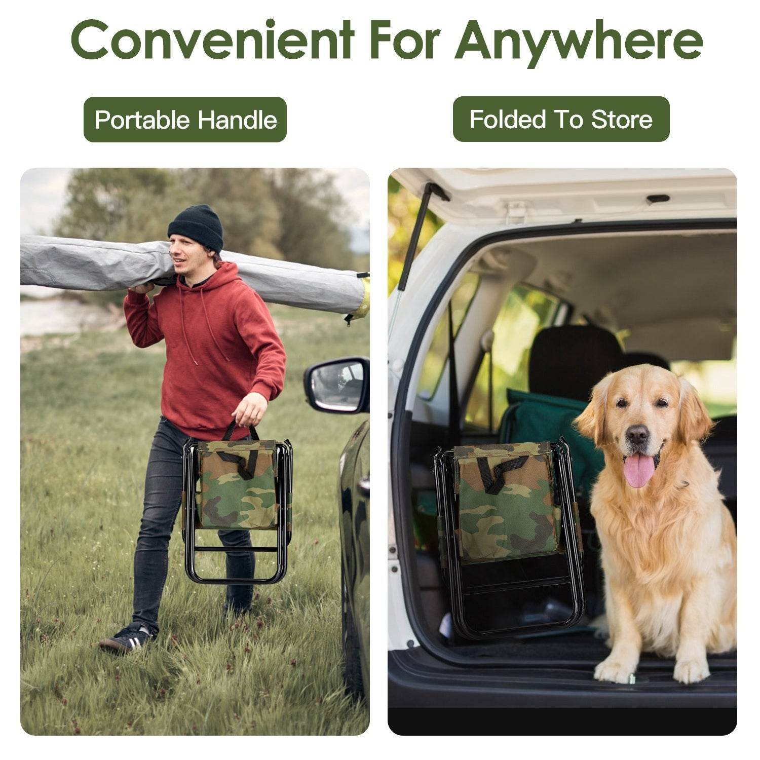 Foldable Fishing Chair With Backrest Built-In Cooler Bag Portable Handle Outdoor Lightweight Fishing Stool For Camping Hiking Hunting - Velora