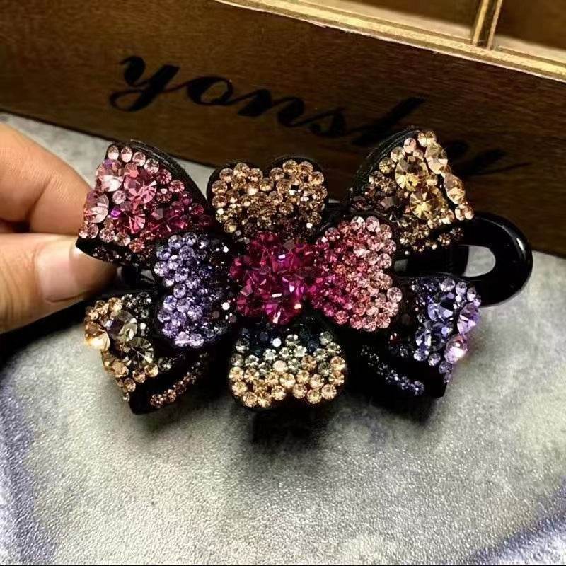 Elegant Rhinestone Barrette Flower Hair Clip - Velora